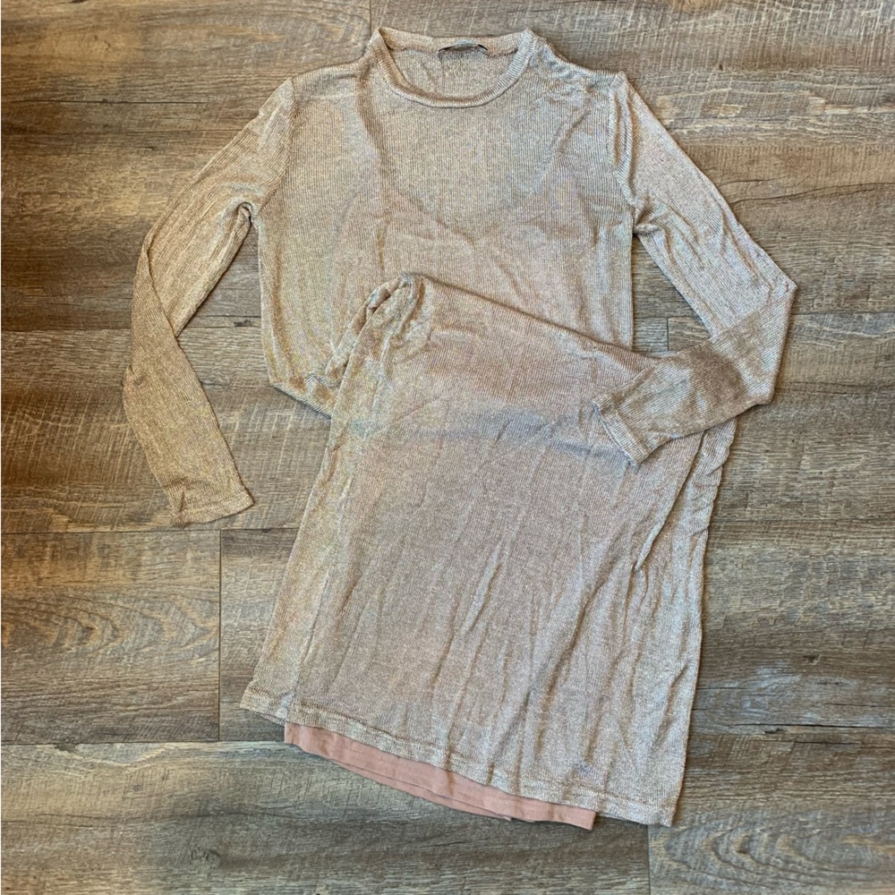 ZARA Rose Gold Metallic Knit Dress SZ S